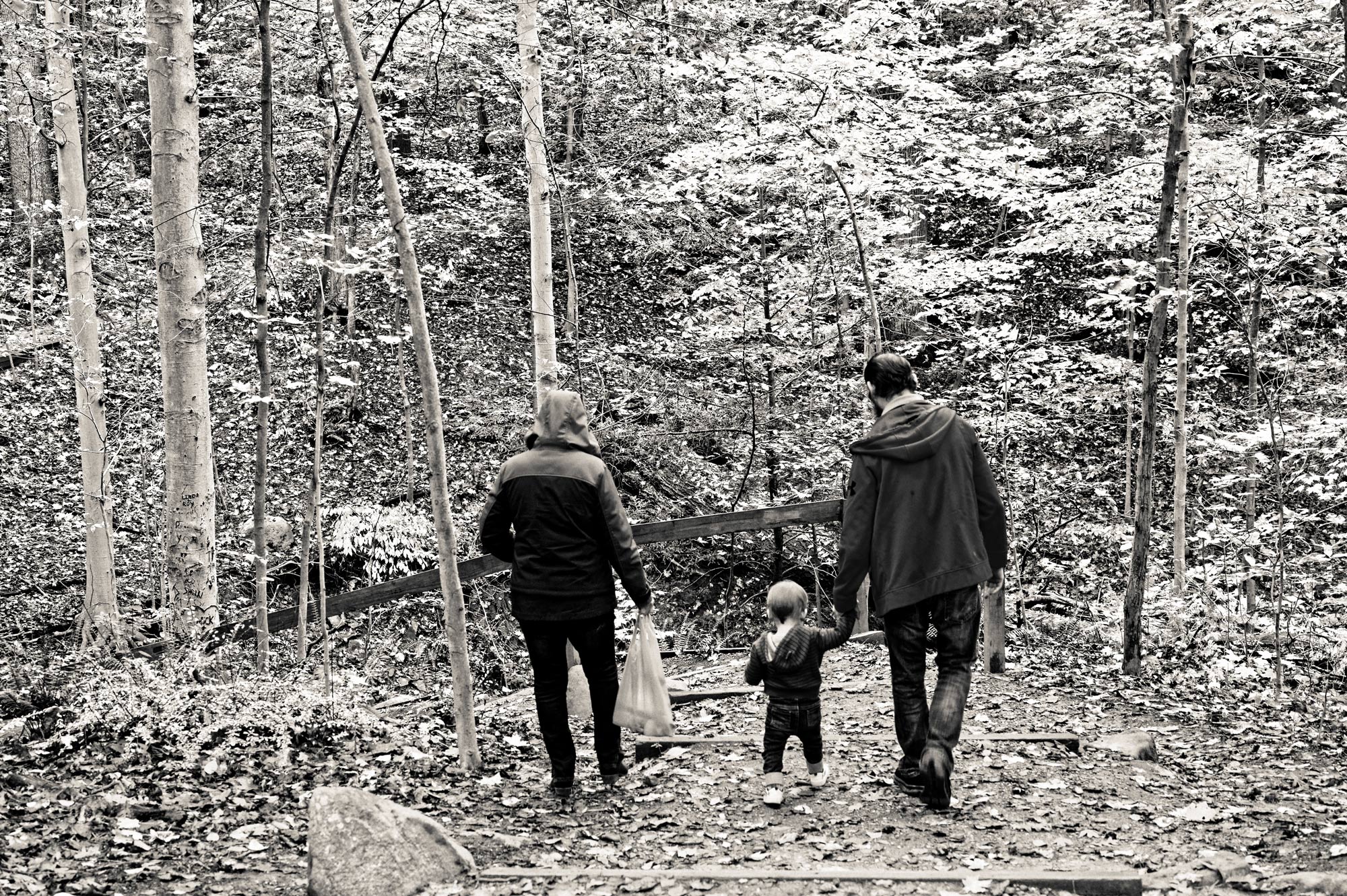 smartphone camera lessions BnW, family, woods, 